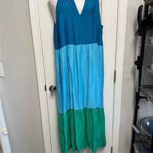 Sleeveless Colorblock Maxi Dress in Teal, Light Blue & Green